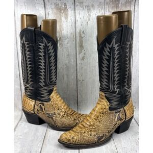 Vintage Cowtown Python Snakeskin Cowboy Biker Boots USA Men's 10D Exotic Western